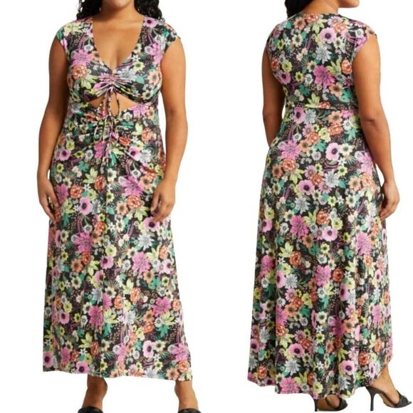 AFRM Lizette Floral Ruched Cutout Jersey Maxi Dress Size 3X/3T - Picture 1 of 11